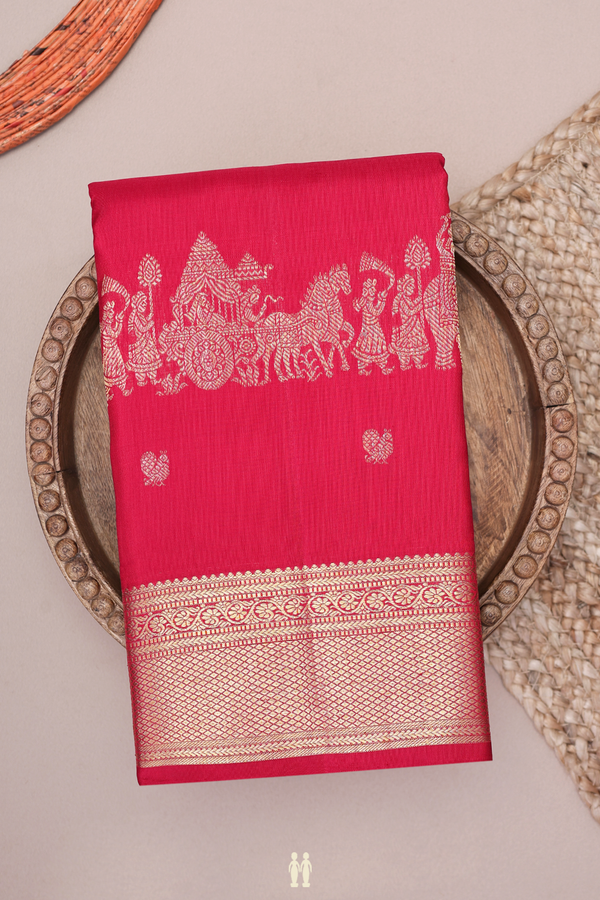 Kanchipuram Silk Saree In Crimson Red With Peacock Buttas