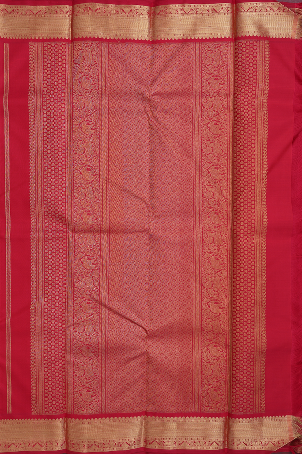 Kanchipuram Silk Saree In Crimson Red With Peacock Buttas