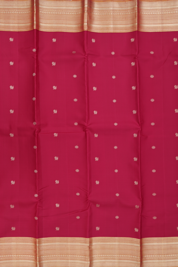 Kanchipuram Silk Saree In Crimson Red With Peacock Buttas