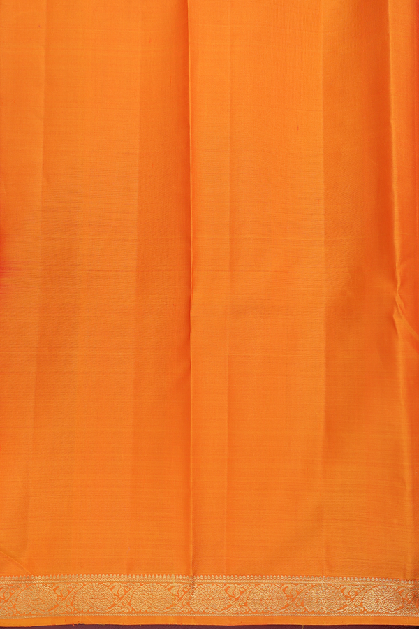 Kanchipuram Silk Saree In Scarlet Red With Peacock Buttas