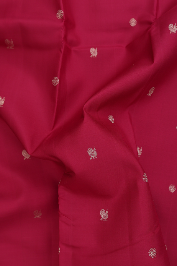 Kanchipuram Silk Saree In Crimson Red With Peacock Buttas