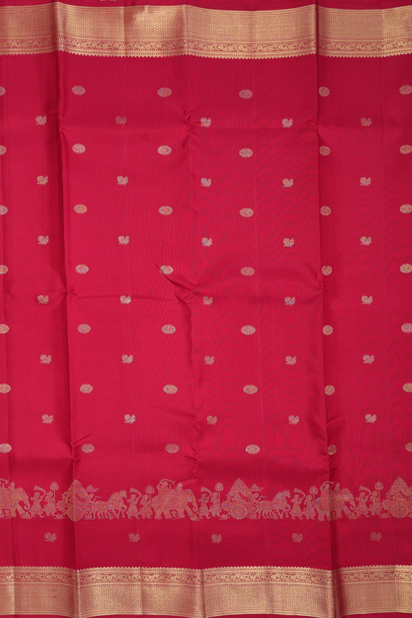 Kanchipuram Silk Saree In Crimson Red With Peacock Buttas