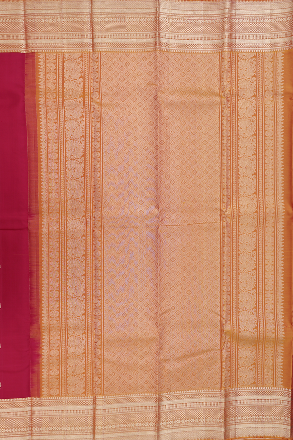 Kanchipuram Silk Saree In Crimson Red With Peacock Buttas