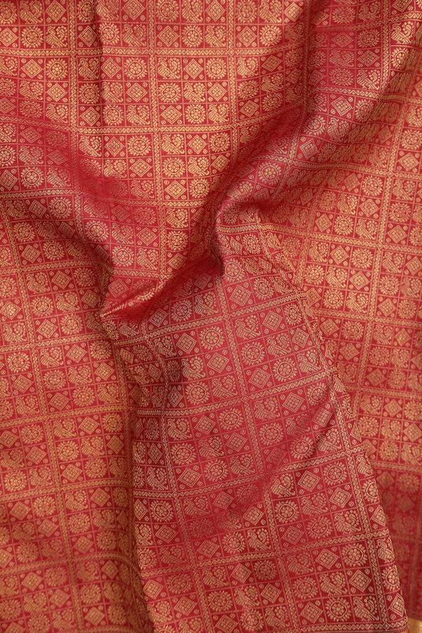 Kanchipuram Silk Saree In Crimson Red With Peacock Design