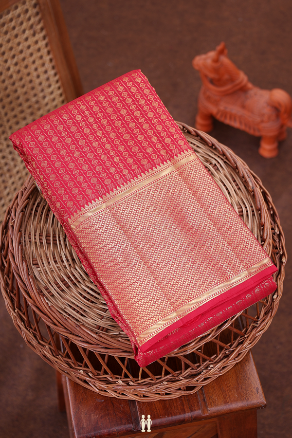 Kanchipuram Silk Saree In Crimson Red With Rudraksh Design