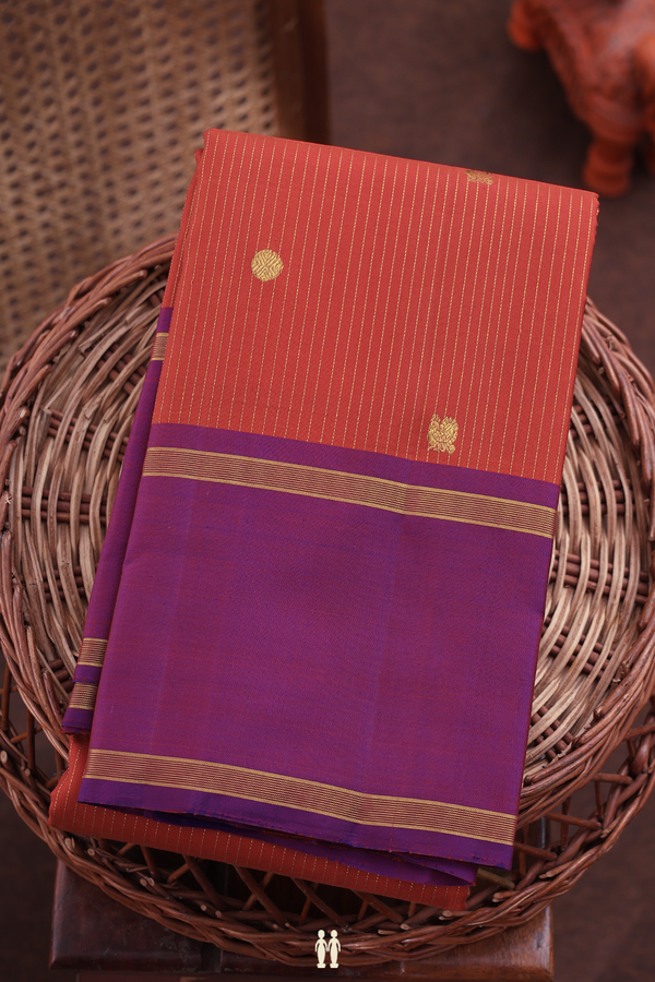 Kanchipuram Silk Saree In Crimson Red With Stripes Design