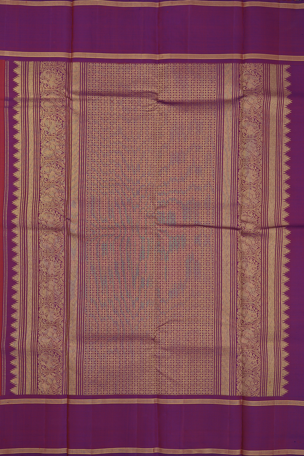 Kanchipuram Silk Saree In Crimson Red With Stripes Design