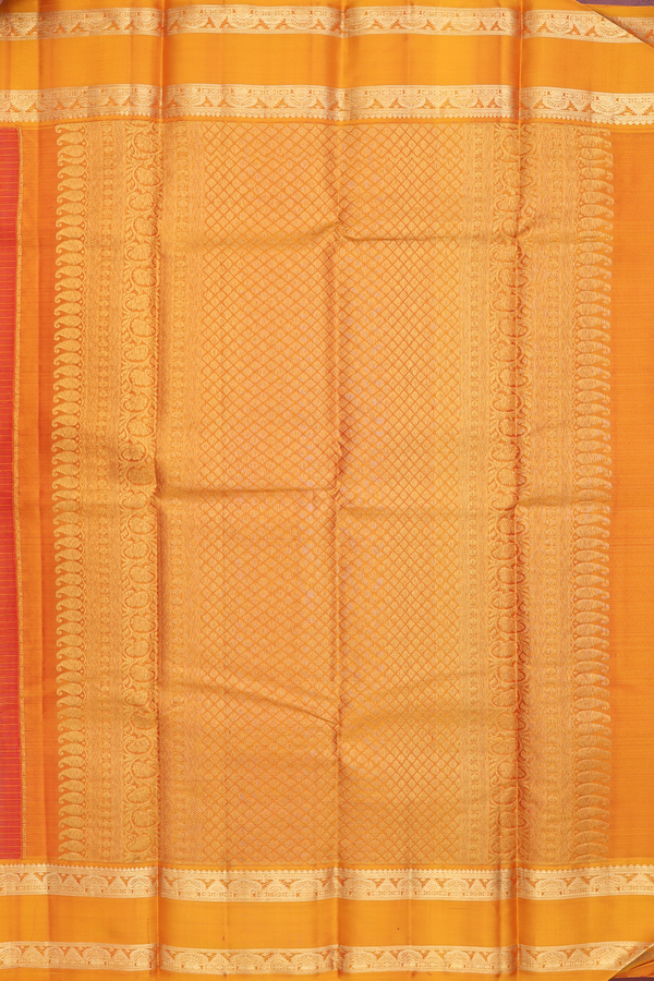 Kanchipuram Silk Saree In Crimson Red With Stripes Design
