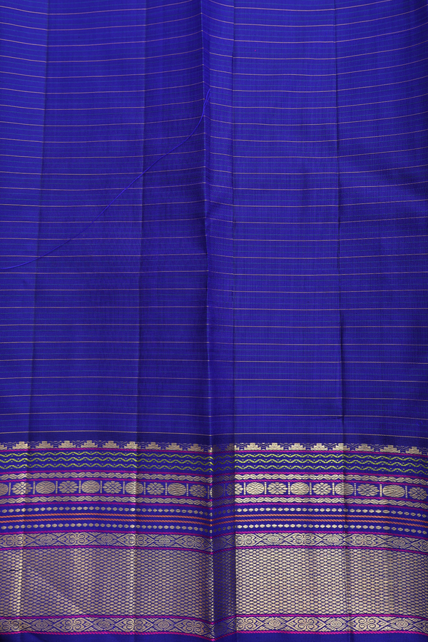 Kanchipuram Silk Saree In Red Along Stripes With Buttas