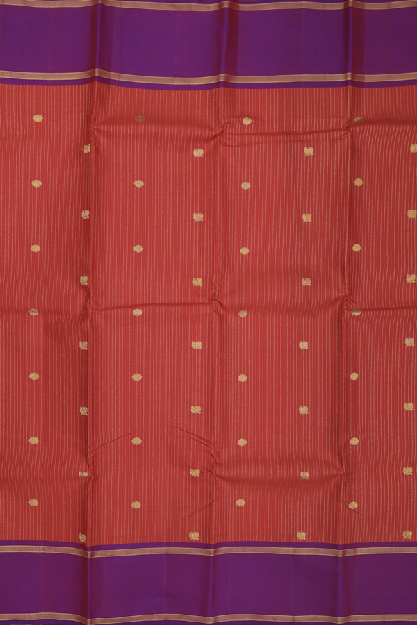 Kanchipuram Silk Saree In Crimson Red With Stripes Design