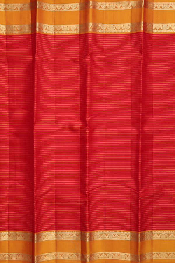 Kanchipuram Silk Saree In Crimson Red With Stripes Design