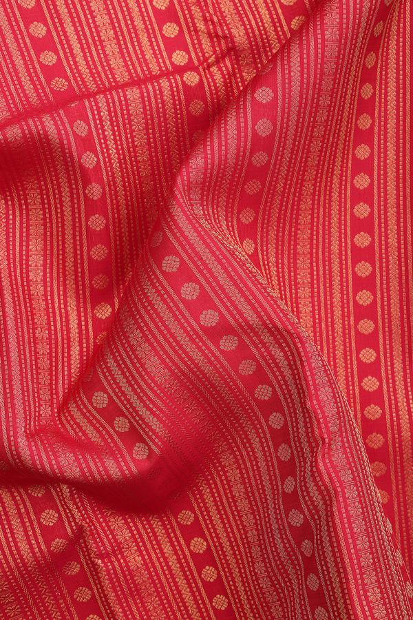 Kanchipuram Silk Saree In Crimson Red With Stripes Design