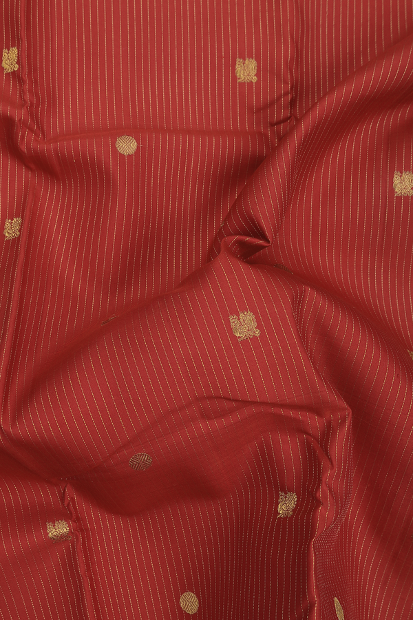 Kanchipuram Silk Saree In Crimson Red With Stripes Design