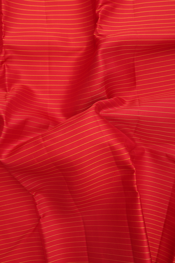 Kanchipuram Silk Saree In Crimson Red With Stripes Design