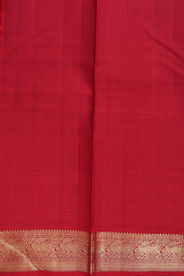 Kanchipuram Silk Saree In Crimson Red With Tree Motifs