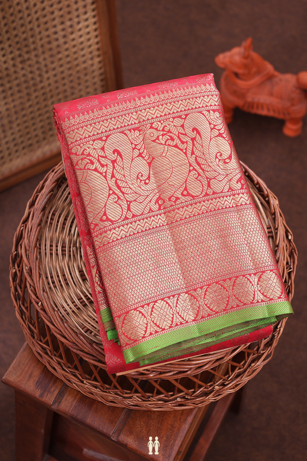 Kanchipuram Silk Saree In Crimson Red With Zari Buttas