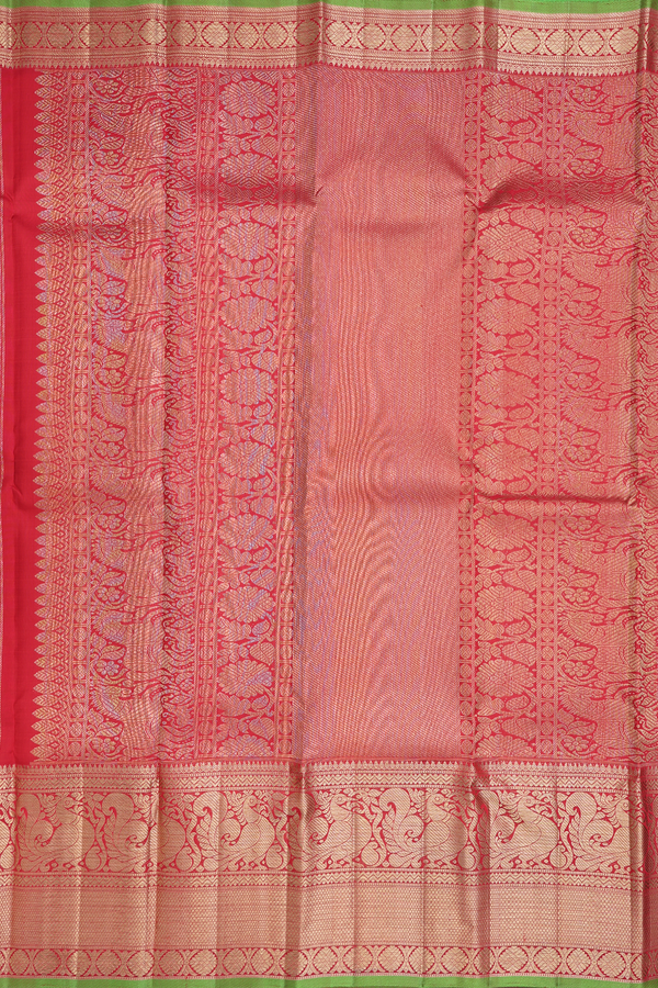 Kanchipuram Silk Saree In Crimson Red With Zari Buttas