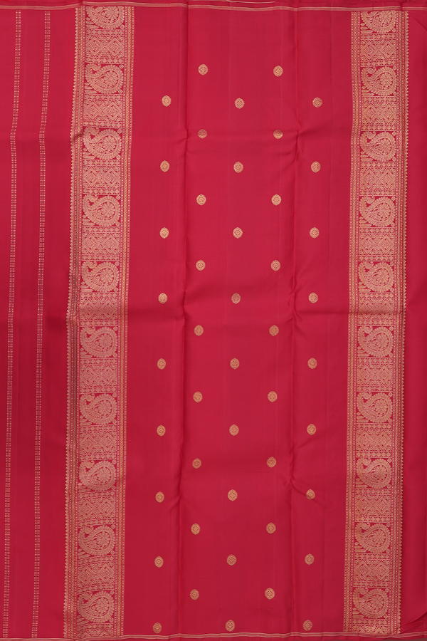 Kanchipuram Silk Saree In Crimson Red With Zari Buttas