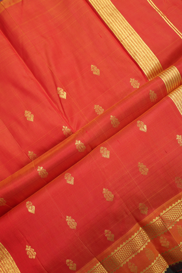 Kanchipuram Silk Saree In Crimson Red With Zari Buttas