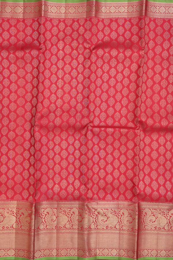 Kanchipuram Silk Saree In Crimson Red With Zari Buttas