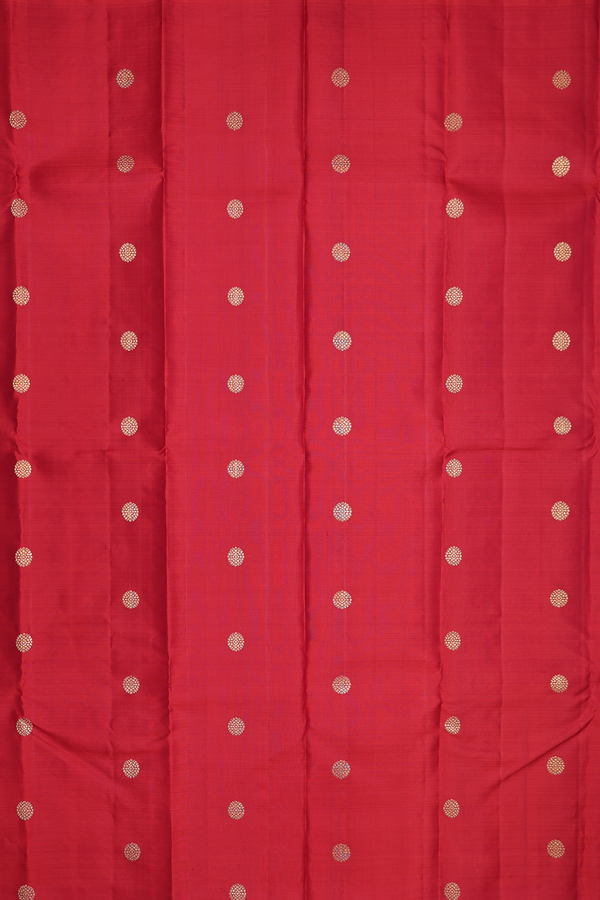 Kanchipuram Silk Saree In Crimson Red With Zari Buttas