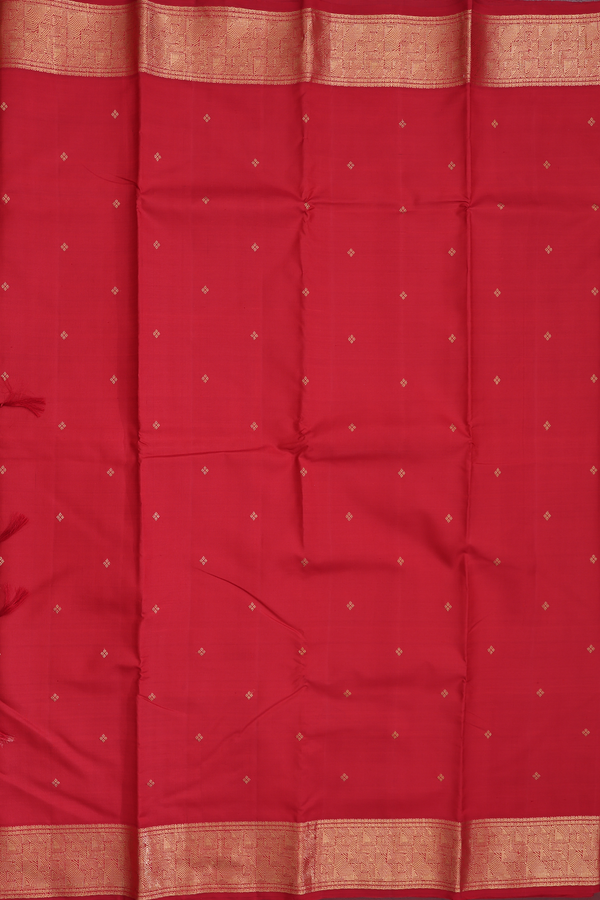 Kanchipuram Silk Saree In Crimson Red With Zari Buttas