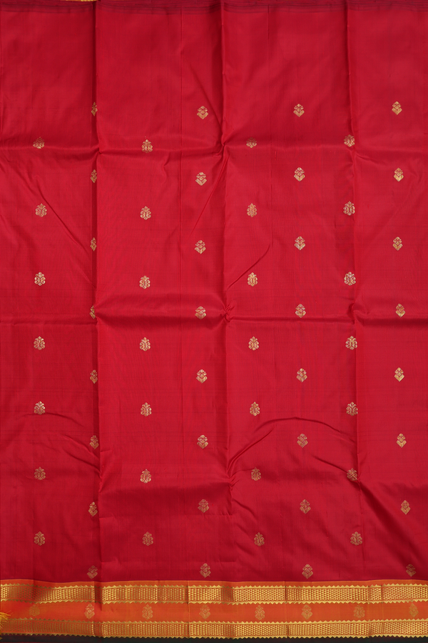 Kanchipuram Silk Saree In Crimson Red With Zari Buttas