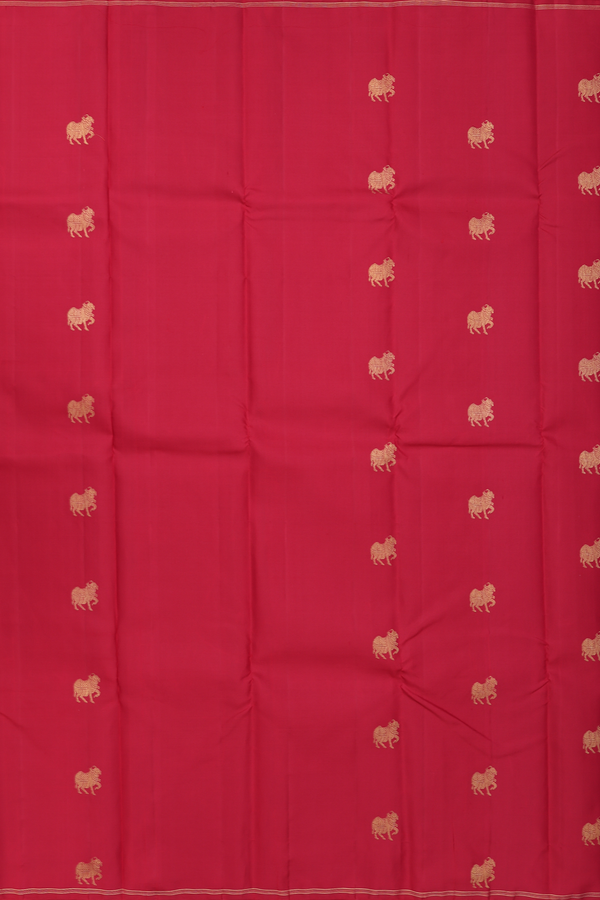 Kanchipuram Silk Saree In Crimson Red With Zari Buttas