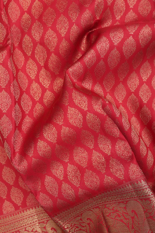 Kanchipuram Silk Saree In Crimson Red With Zari Buttas