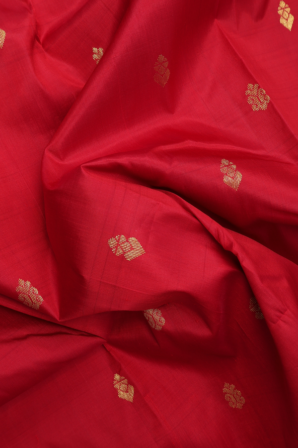 Kanchipuram Silk Saree In Crimson Red With Zari Buttas