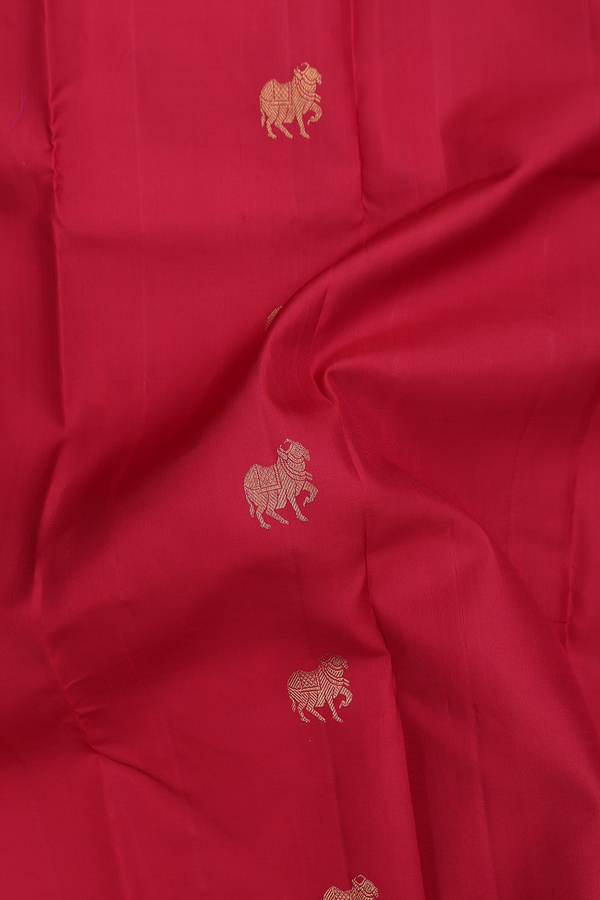 Kanchipuram Silk Saree In Crimson Red With Zari Buttas