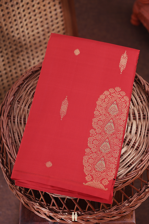 Kanchipuram Silk Saree In Crimson Red Zari Buttas