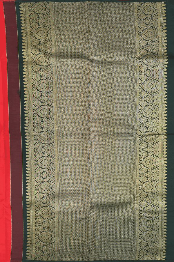 Kanchipuram Silk Saree In Crimson Red Zari Buttas
