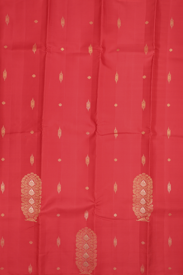 Kanchipuram Silk Saree In Crimson Red Zari Buttas