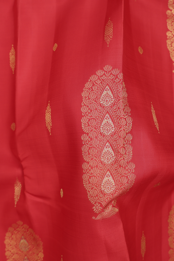 Kanchipuram Silk Saree In Crimson Red Zari Buttas