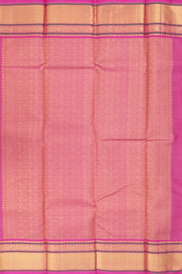 Kanchipuram Silk Saree In Dark Brown Along Stripes With Buttas