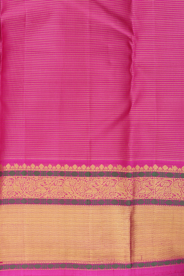 Kanchipuram Silk Saree In Dark Brown Along Stripes With Buttas