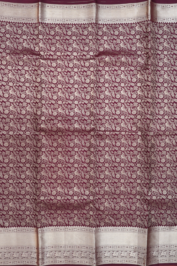 Kanchipuram Silk Saree In Dark Brown With Peacock Design