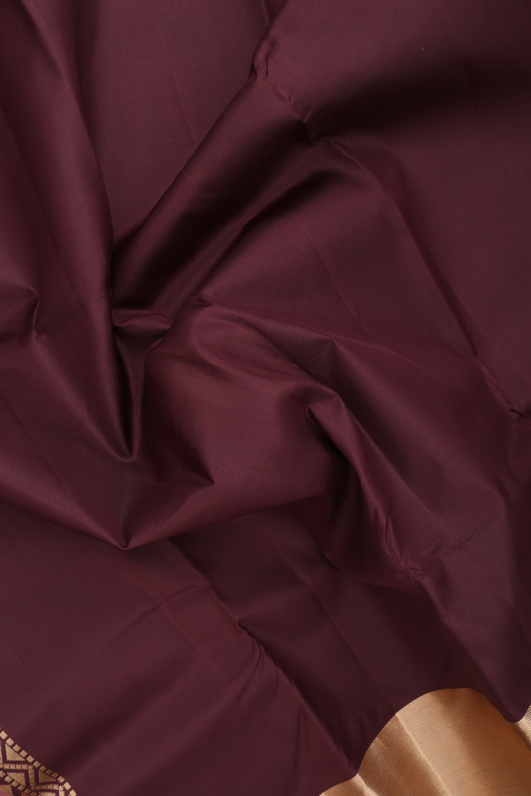 Kanchipuram Silk Saree In Dark Brown With Zari Border