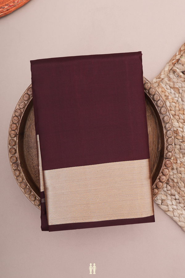 Kanchipuram Silk Saree In Dark Brown With Zari Border
