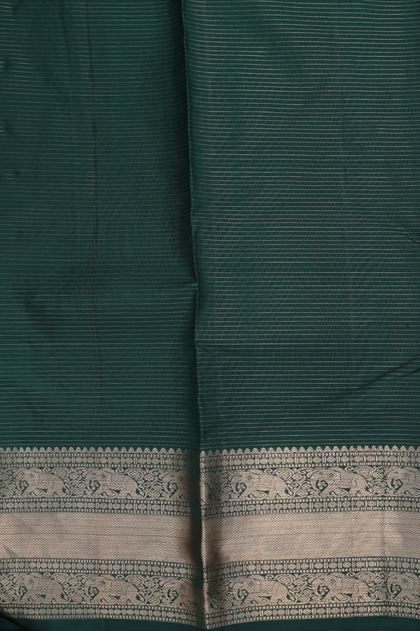 Kanchipuram Silk Saree In Dark Green Checks With Buttas
