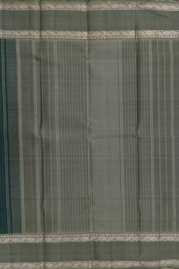 Kanchipuram Silk Saree In Dark Green With Checks Design