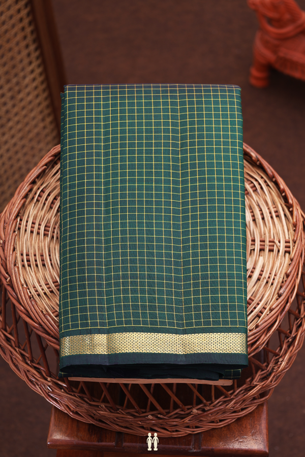 Kanchipuram Silk Saree In Dark Green With Checks Design