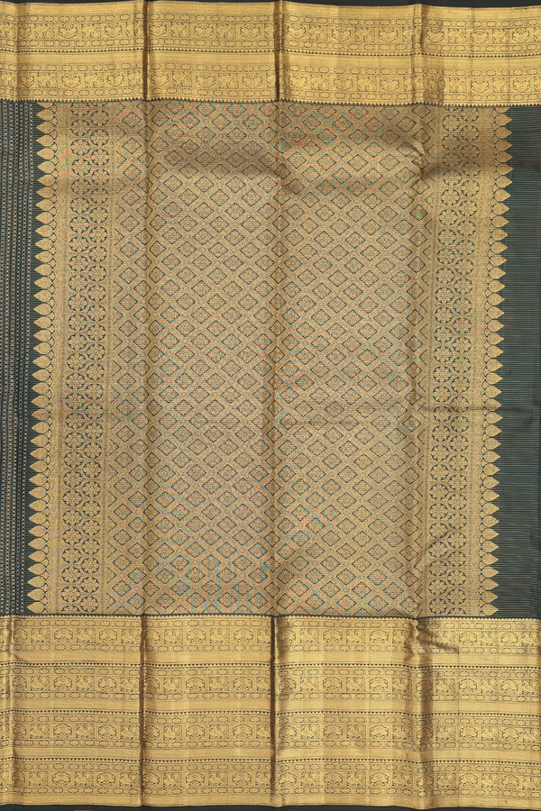 Kanchipuram Silk Saree In Dark Green With Checks Design