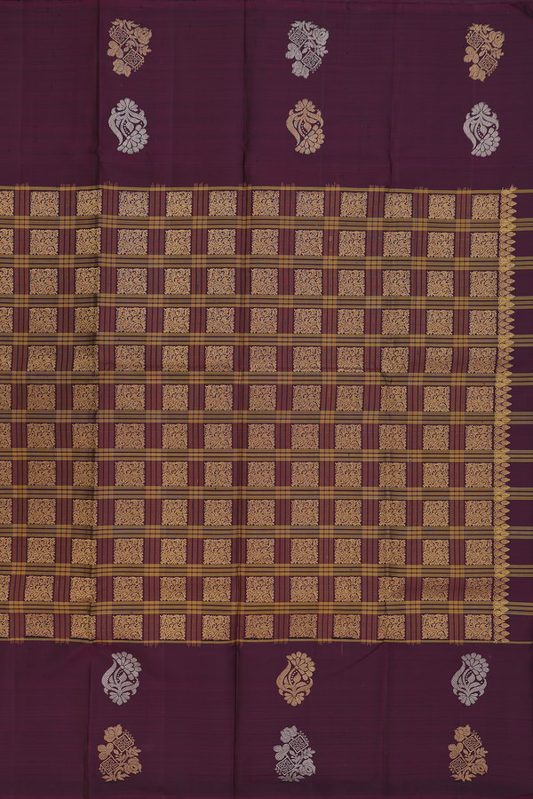 Kanchipuram Silk Saree In Dark Green With Checks Design