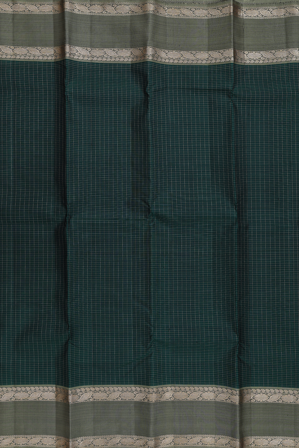 Kanchipuram Silk Saree In Dark Green With Checks Design