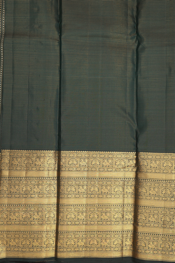 Kanchipuram Silk Saree In Dark Green With Checks Design