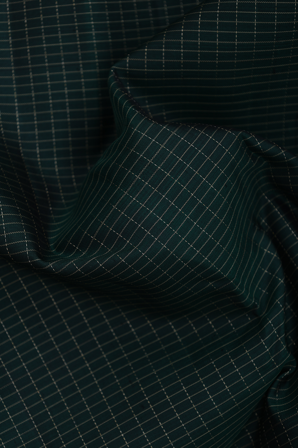Kanchipuram Silk Saree In Dark Green With Checks Design