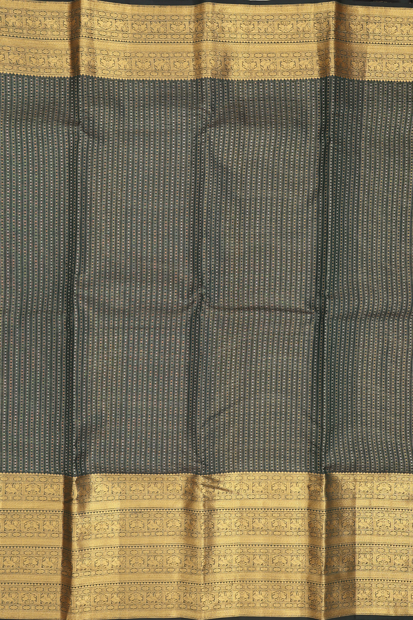 Kanchipuram Silk Saree In Dark Green With Checks Design