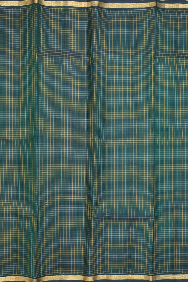 Kanchipuram Silk Saree In Dark Green With Checks Design
